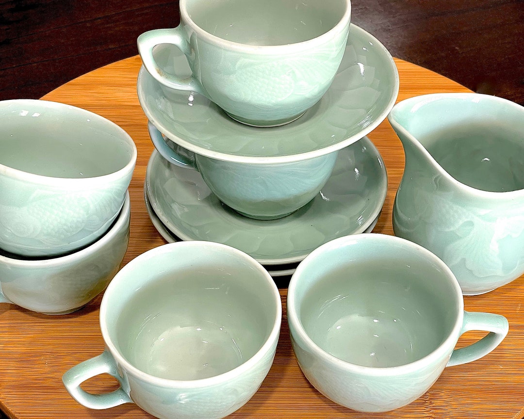 VINTAGE Celadon Glazed Ceramic Koi Fish Dishes Sold Separately