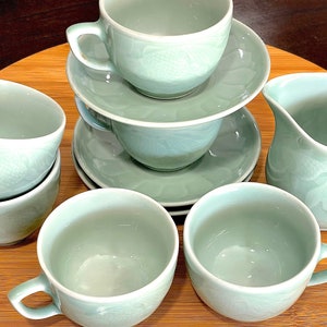 VINTAGE: Celadon Glazed Ceramic Koi Fish Dishes - Sold Separately - Replacements - Cups, Saucers, Cramer - Asian Tea Set - SKU 32-B-00035303