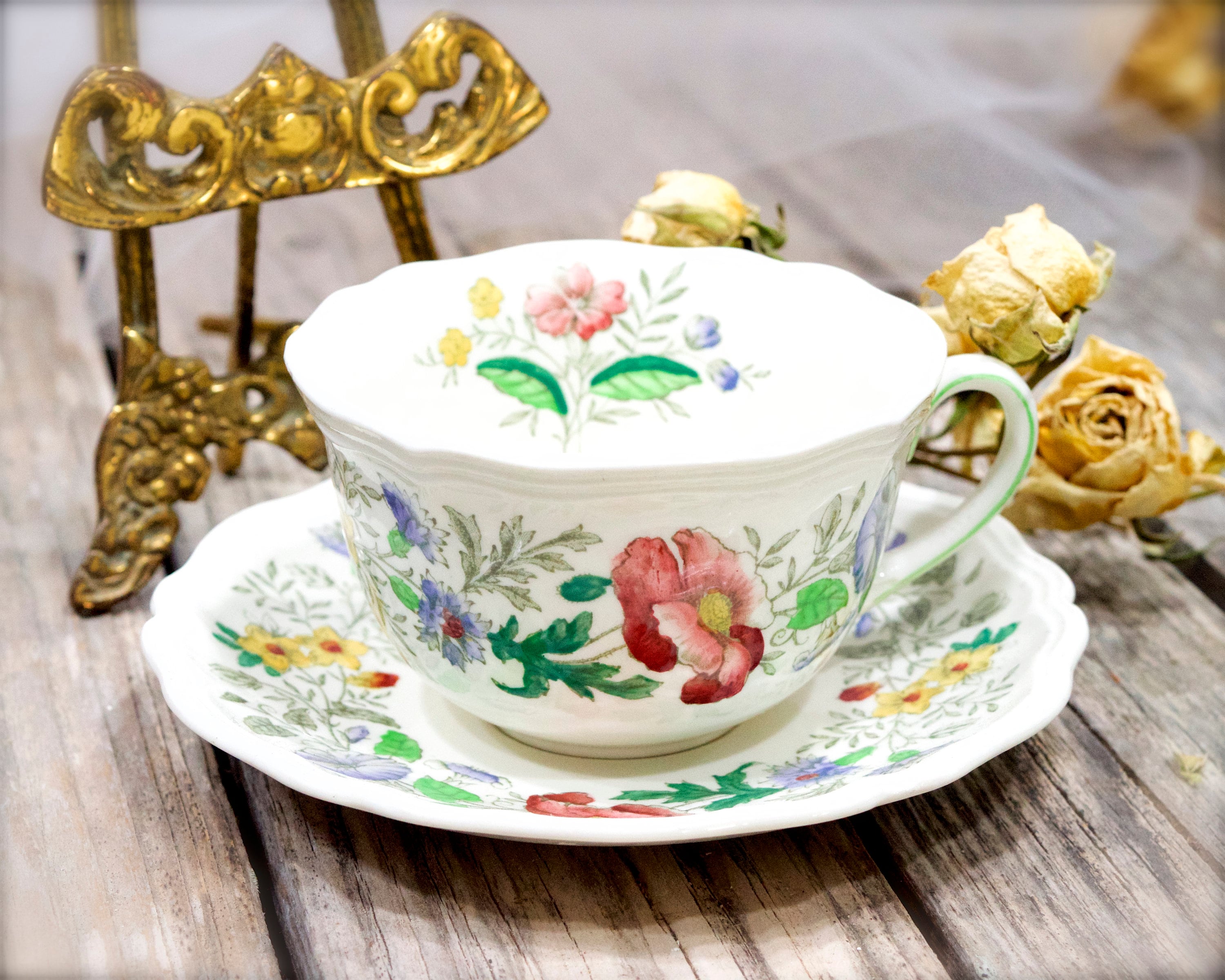 ❤︎ロイヤルスタッフォードシャー　アンティークヴィンテージ　オーバル皿　レッド風景 ❤︎ロイヤルスタッフォードシャー アンティークヴィンテージ オーバル