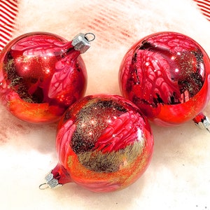 VINTAGE: 3pcs 1980's Glass Ornaments Hand Blown Glass Ornaments Christmas Decor Holiday SKU 00040021 image 1