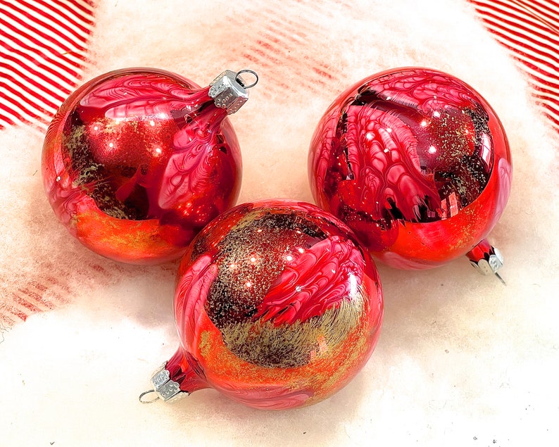 VINTAGE: 3pcs 1980's Glass Ornaments Hand Blown Glass Ornaments Christmas Decor Holiday SKU 00040021 image 1