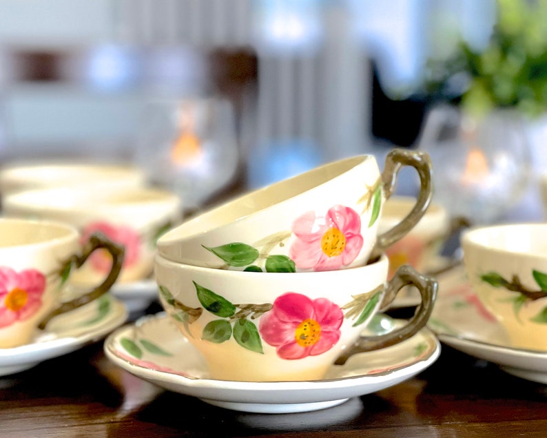 VINTAGE: 1960s 1 Set USA Franciscan Desert Rose Teacup and Saucer Pink Flowers Tableware Shabby Chic SKU 28 29-C-00035305 image 3