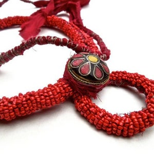 VINTAGE: Large Tibetan Beaded Necklace Handcrafted Red Necklace SKU 4-C5-00005445 image 6