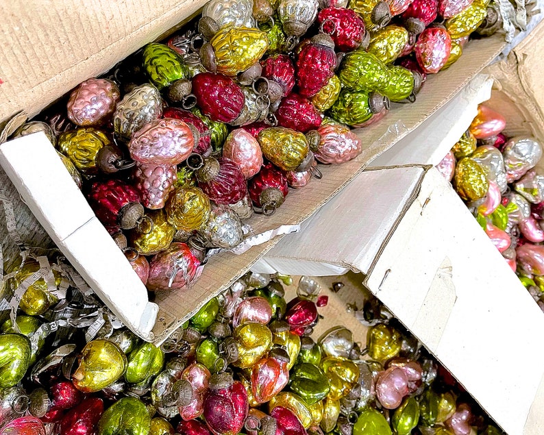 VINTAGE: 5pc Small Thick Mercury Glass Pinecone Ornaments Kugel Style Christmas Ornaments Heavy Glass SKU os-177-00031428