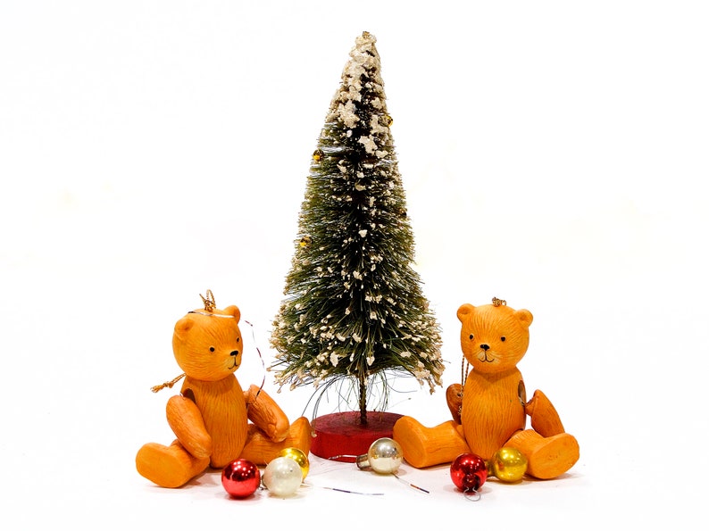 VINTAGE: 1980's 2 Porcelain Bear Ornament Global Art Christmas Bear Teddy Bear Animal Wreath Ornament SKU 27-C3-00012927 image 1