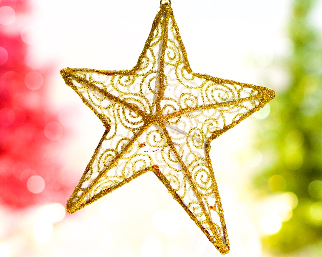 VINTAGE: Wire Gold Glittered Mesh Christmas Star Ornament - Holiday ...