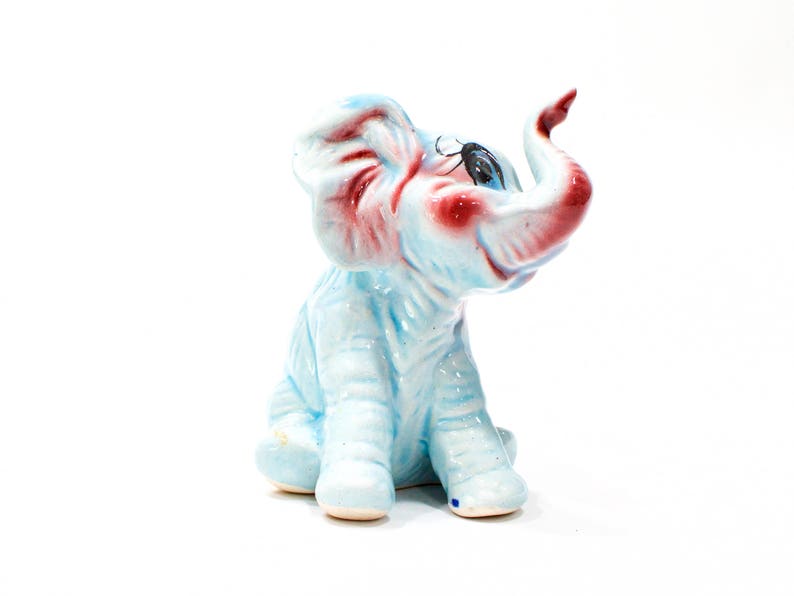 VINTAGE: Blue Ceramic Elephant Figurine Nursery Baby Room Handcrafted Hand Painted Gift Idea SKU 24-C-00010655 image 1