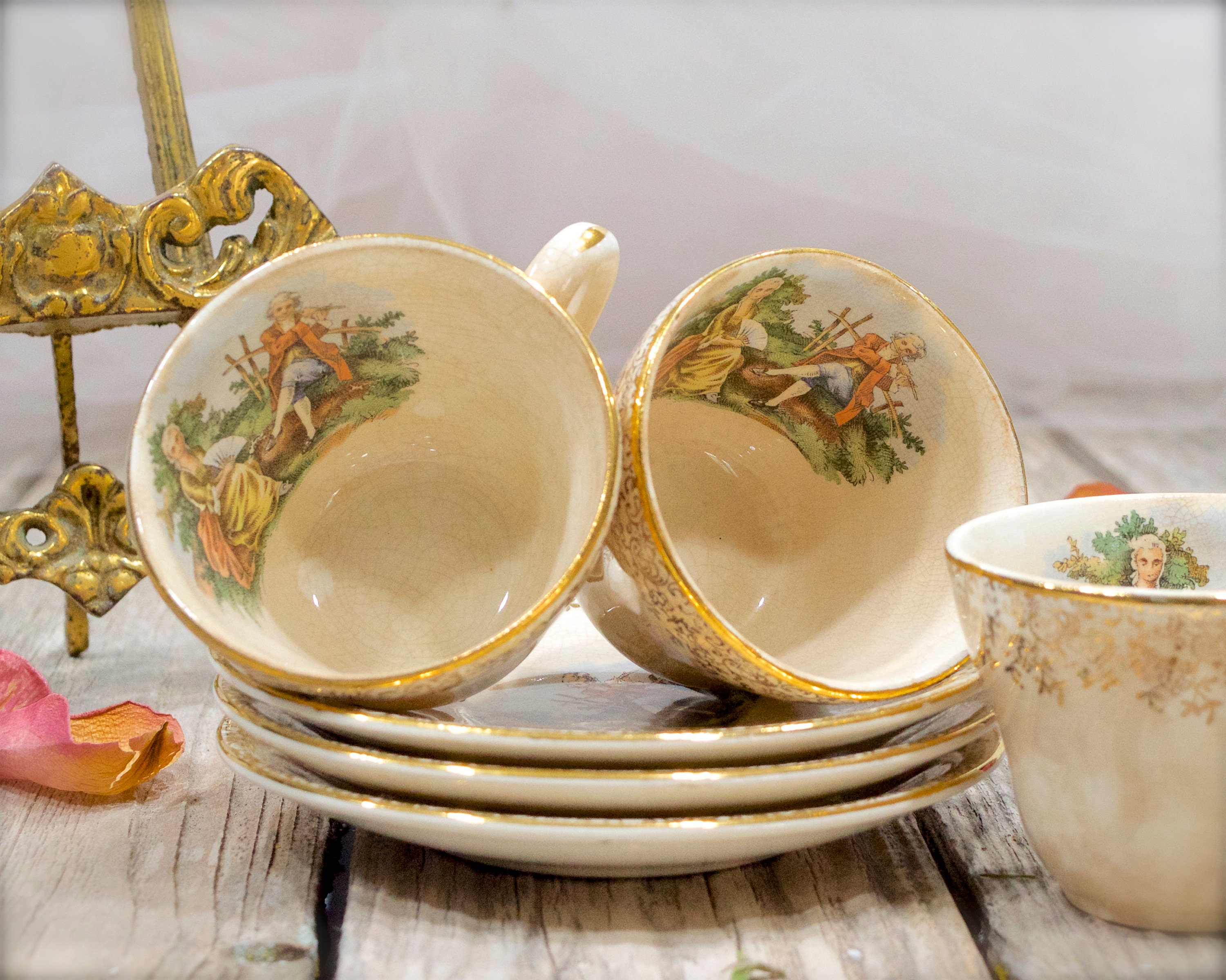 VINTAGE: 3 Sets - Unique Small Cup and Saucer Sets - Eastern VINTAGE: 3 Sets - Unique Small Cup and Saucer Sets - Eastern