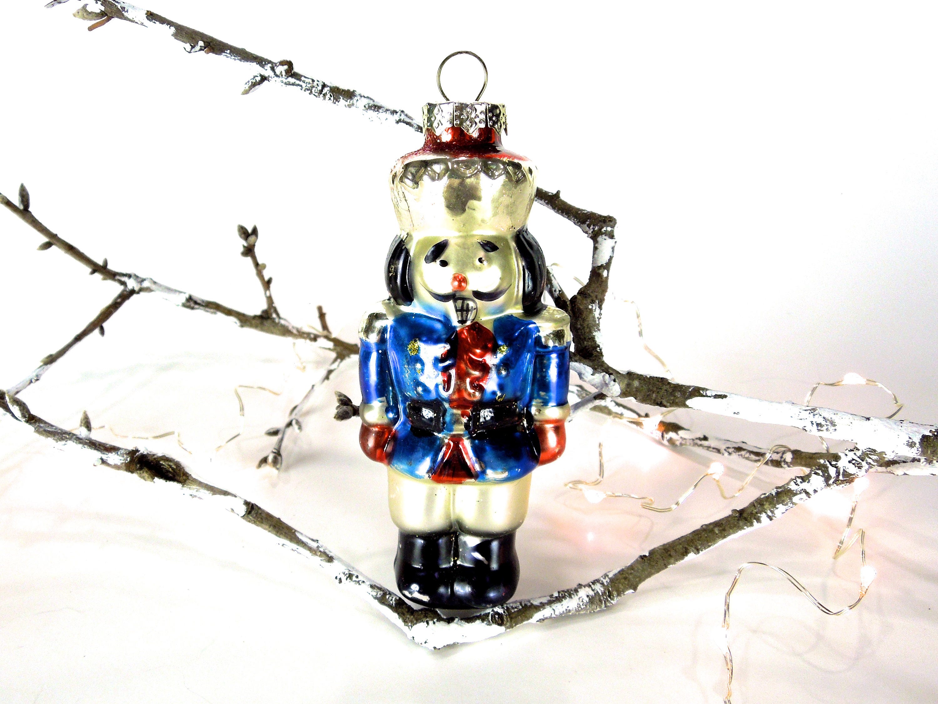 VINTAGE Glass Soldier Ornament Figural Christmas Ornament Etsy