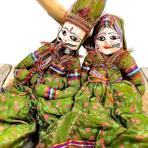 VINTAGE: 2pc - Handcrafted Wooden Indian Hanging Dolls - Decorative Puppets - Hand Carved - SKU Tub-25-00033394