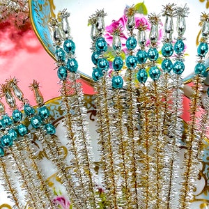 VINTAGE: 10 piezas - Tallos de chenilla con cuentas de mercurio - Palillos - Palillos para flores, sombrerería, manualidades, envoltura de regalos, decoración navideña