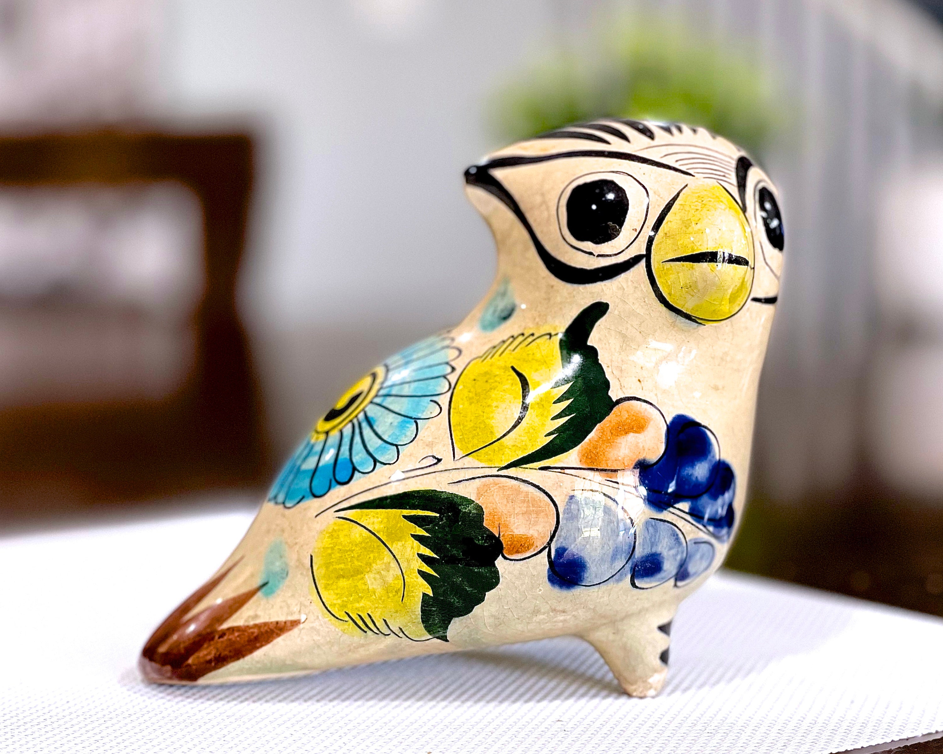 ヴィンテージ：トナラ メキシコ陶器 フクロウ 動物置物 - フォーク 