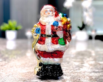 VINTAGE: 10.25" Large Hand Blown Glass Santa Figurine - Hand Painted Glass - Table Decor - Christmas Decor - Holiday Xmas