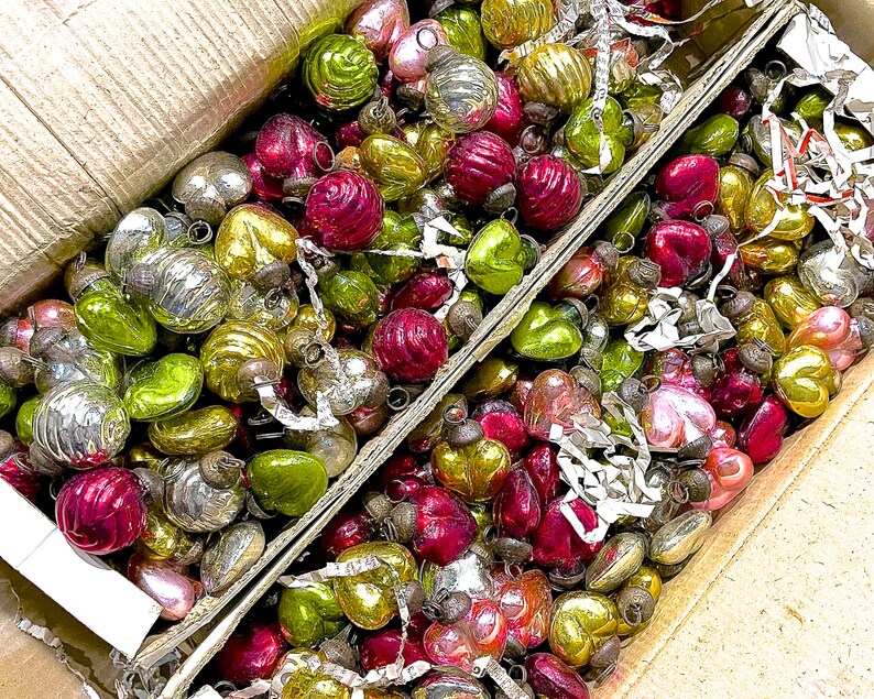 VINTAGE: 5pc Small Thick Mercury Glass Pinecone Ornaments Kugel Style Christmas Ornaments Heavy Glass SKU os-177-00031428