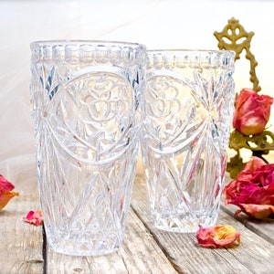 VINTAGE: 2pc Deep Cut Crystal Tumblers Cups Flower Cut Beauty and Elegance SKU 32-B-00032572 image 1