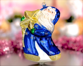 VINTAGE: Large Glass Christmas Santa Ornament - Present Ornament - Mercury Ornament - Holiday - Xmas