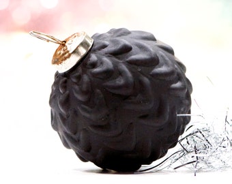 VINTAGE: Thick Textured Mat Black Glass Ornament - Kugel Style Ornament - SKU 30-405-00034825