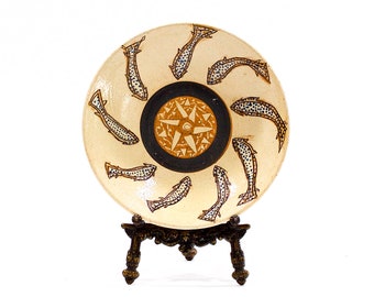 VINTAGE: Sun Fish Pottery Plate Bowl - Studio Pottery Plate - Fish Plate - SKU 26-A-00014835