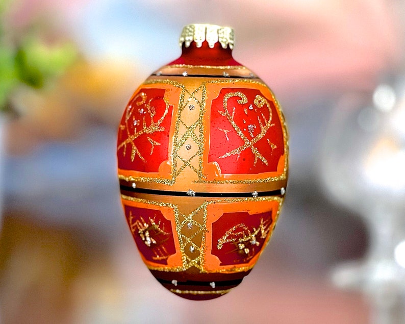 VINTAGE: 3.5 Hand Crafted Colorful Glass Egg Ornament Holiday Christmas Ornaments SKU 00040233 image 2