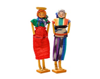 VINTAGE: 2 Old Native Guatemalan Hand Woven Dolls - Handmade Dolls - Yarn Dolls - SKU 25-C2-00012518