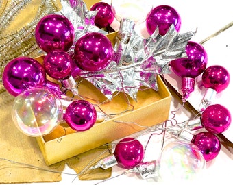 VINTAGE: 16pcs - Pink and Iridescent Glass Picks - Glass Picks - Christmas Ornament - SKU Tub-603-00004053