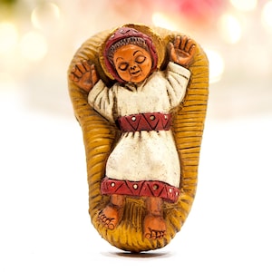 VINTAGE: 4.75&quot; Authentic PERUVIAN Handmade Clay Pottery Baby Jesus - Nativity - Replacement - Folk Art - Peru - SKU 15-C2-00030585