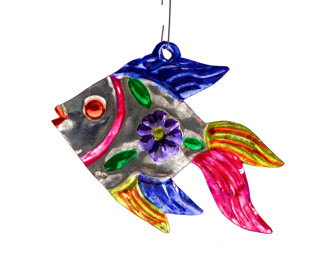 VINTAGE Mexican Folk Art Tin Fish Ornament Handcrafted Etsy