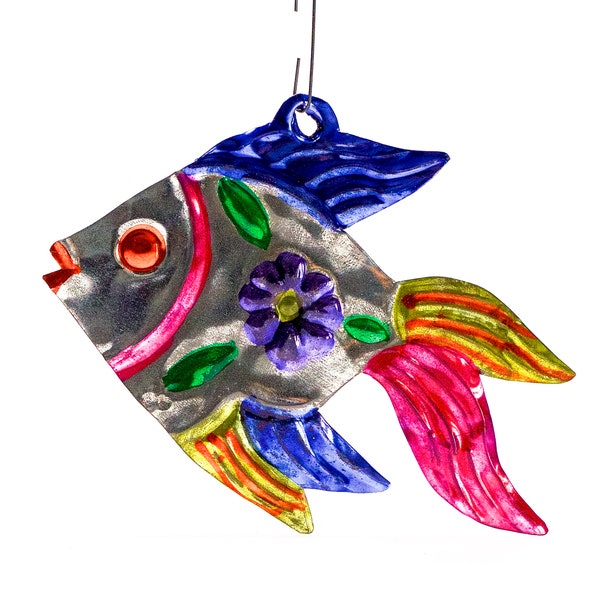 VINTAGE: Mexican Folk Art Tin Fish Ornament - Handcrafted Ornament - Christmas - Holiday - Mexico - Ocean - Beach - SKU 15-B1-00028123