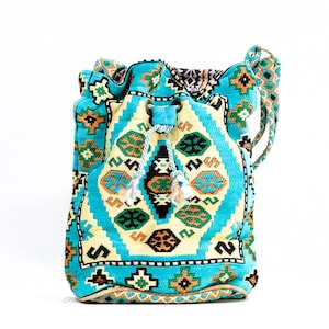 Deadstock VINTAGE: 1980&#39;s - Large Woven Kilim Turkish Crossbody Bag - Turkish Messenger Bag Purse - Tapestry Bag - Boho - SKU 708-00028094