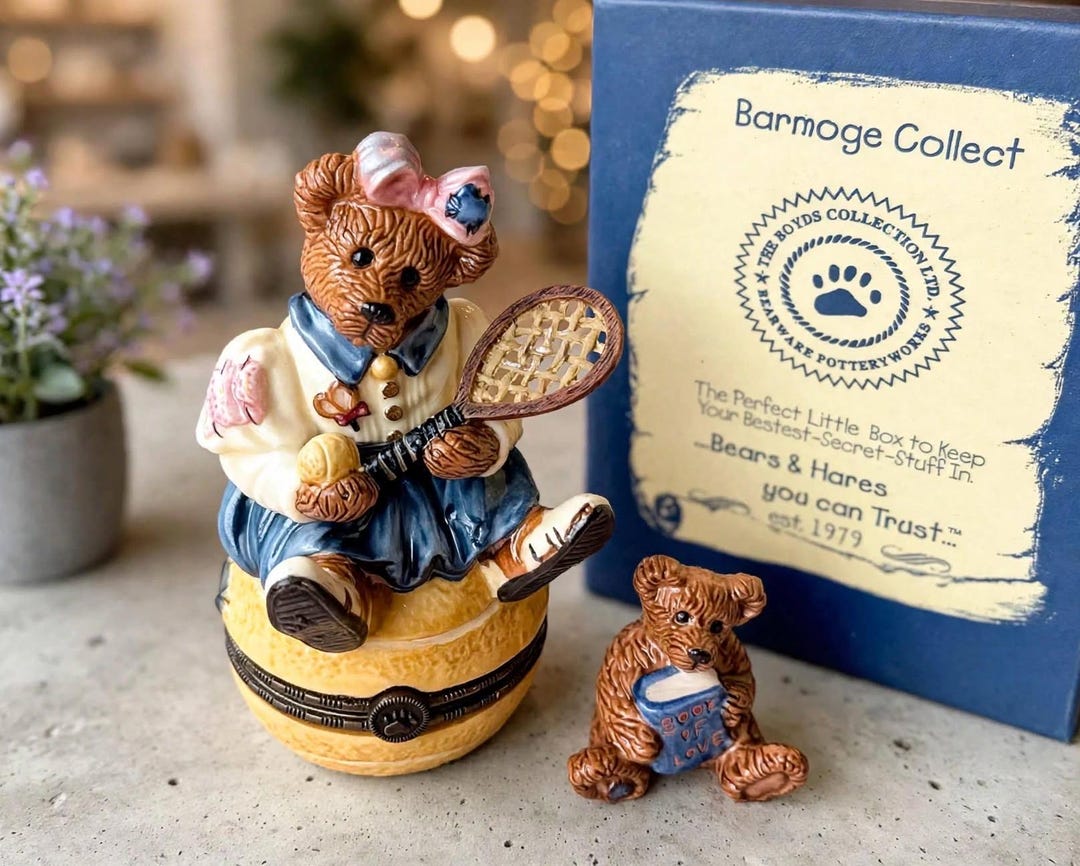 Porcelain Trinket Box, Boyds Bears Chrissie Tennis Collectible