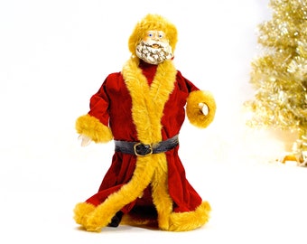 VINTAGE: 10.5" Large Santa Claus Doll Ornament - Velvet Santa Christmas Doll - Holiday - SKU Tub-603-00012281