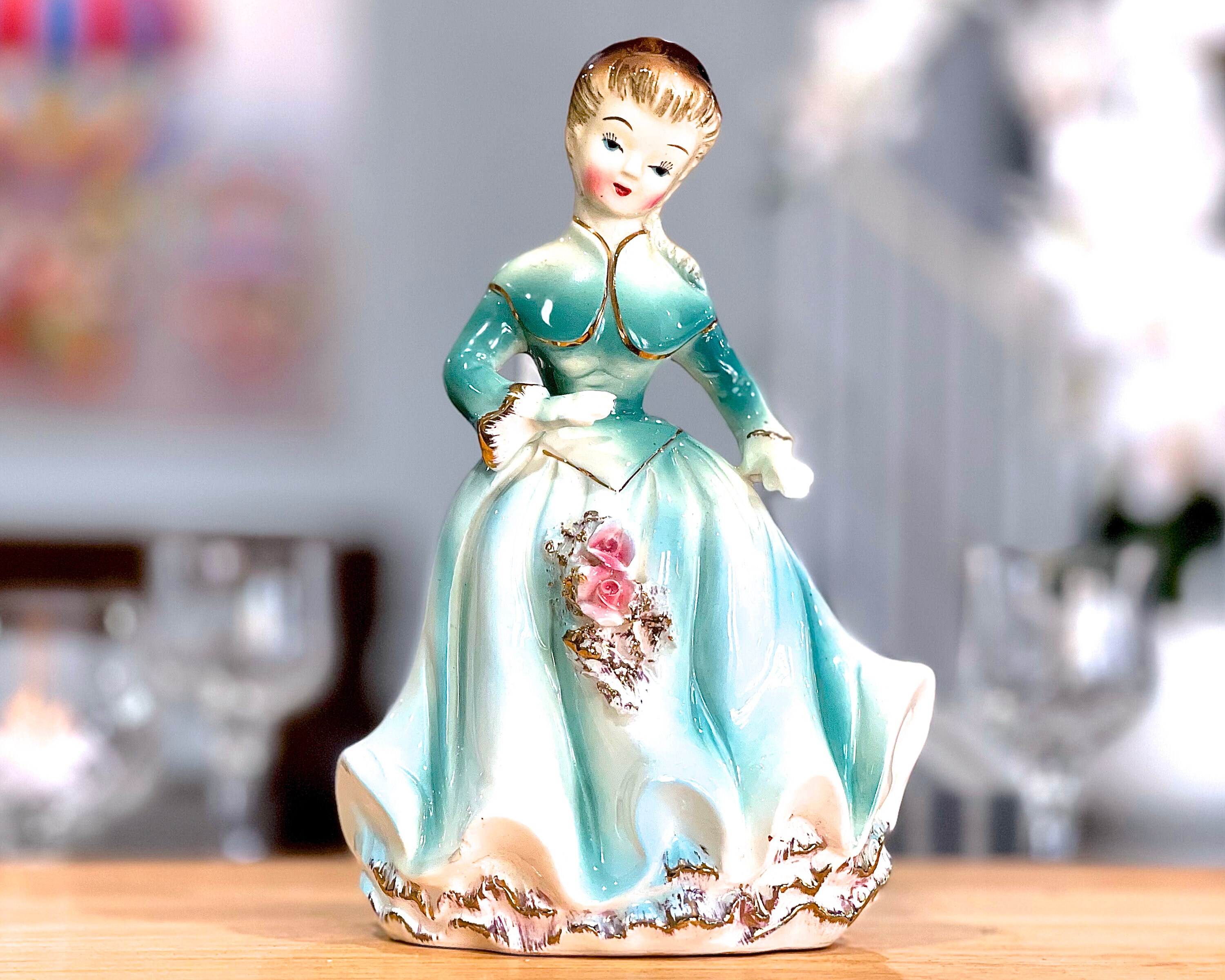 VINTAGE: 1950s - Japan - Ucagon Ceramics Woman Figurine - Made in Japan - Colonial Victorian Renaissance Porcelain - SKU 24-D-00040077