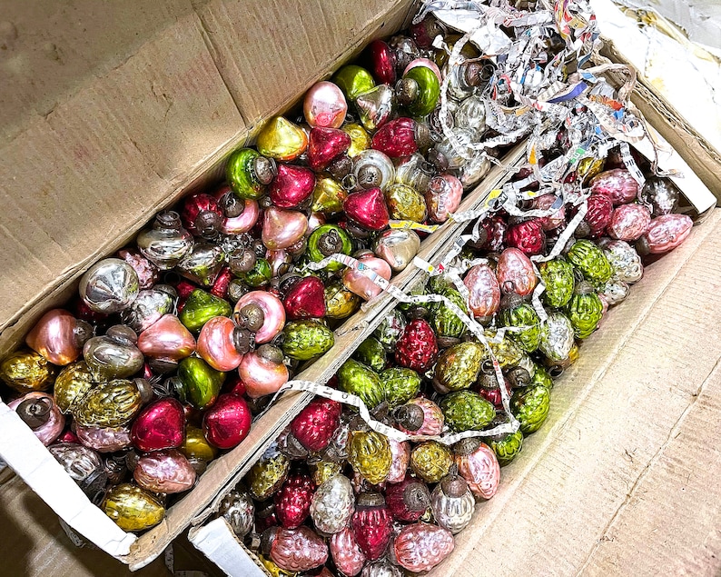 VINTAGE: 5pc Small Thick Mercury Glass Pinecone Ornaments Kugel Style Christmas Ornaments Heavy Glass SKU os-177-00031428