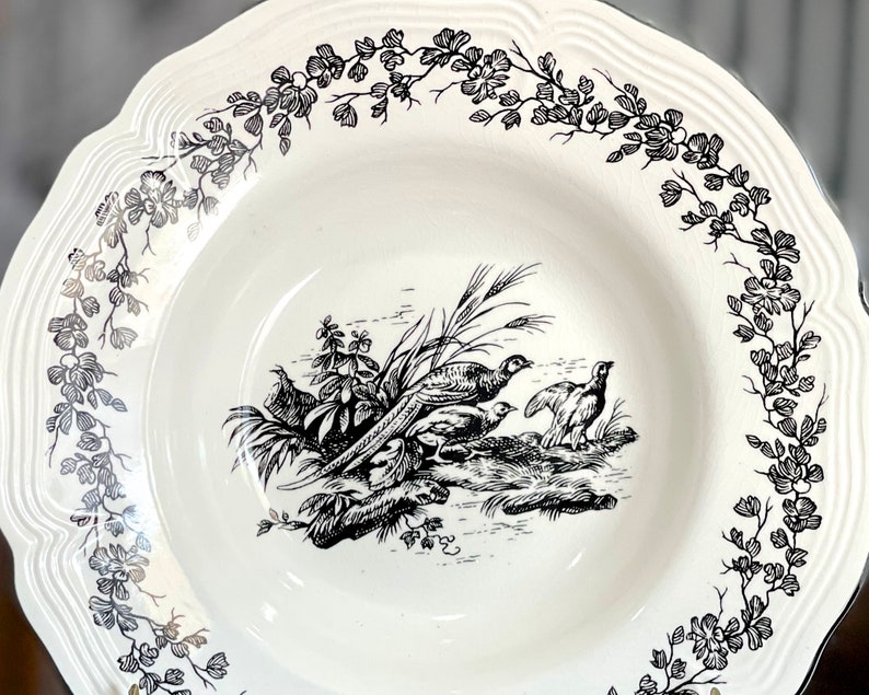 VINTAGE: New England Toile Rimed 9 1/4 Soup Bowl Tabletops Unlimited Replacement, Collecting SKU 36-D-00035183 image 2