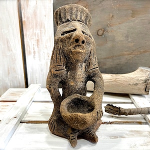 VINTAGE: Antique Unique Aztec Mayan Clay Figurine - Mexican Folk Art - ClayPottery - Hand Molded Clay Figurine - Tribal - SKU 24-D-00033854