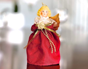 VINTAGE: Angel Ornament - Christmas Doll Ornament - Fabric Angel - Holiday Christmas Angel - SKU 00040091