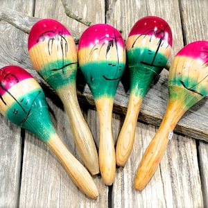 VINTAGE: 5 Mexican Handmade Wooden Maraca - Native Maracas - Musical Instrument - Fiesta - Crafts - Made in Mexico - SKU Tub-398-00034045