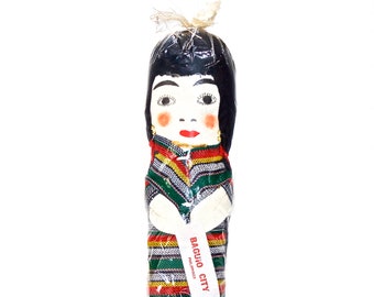 VINTAGE: 12 "Baguio City Philippines Fabric Doll with basket on Back - Mountain People - Ethnic Doll -  Igorot Doll - SKU Tub-397-00013329