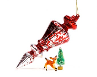 VINTAGE: Large 7.25" Hand Blown Ornament - Red Glass Ornaments - Christmas - SKU 30-405-00016289