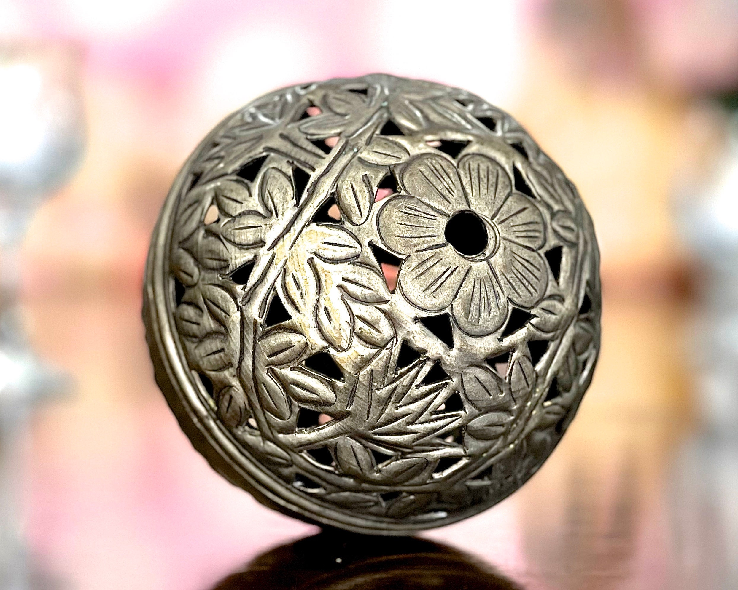 VINTAGE: Silver Brass Potpourri Pierced Ball Ornaments - Incense  display picture 1