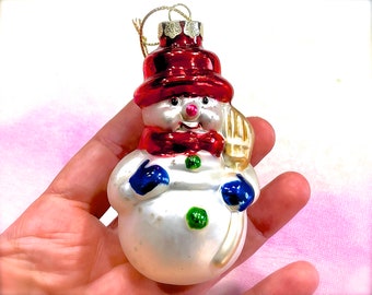 VINTAGE: Glass Christmas Tree Snowman Ornament - Collection - Christmas Ornament - Holiday - Xmas - Christmas Tree Decoration