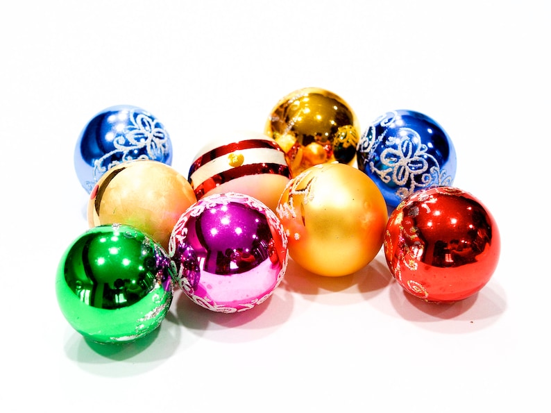 9 Small Mercury Glass Ornaments SKU 30-401-00012651 VINTAGE Feather Tree Ornaments