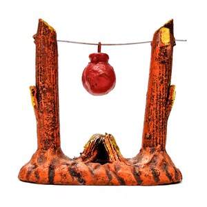 VINTAGE: Mexican Folk Art Rustic Pottery Figurine - Primitive Outdoor Cooking Fire - Outdoor Fire -Handmade Ceramic - SKU 24-B-00013727