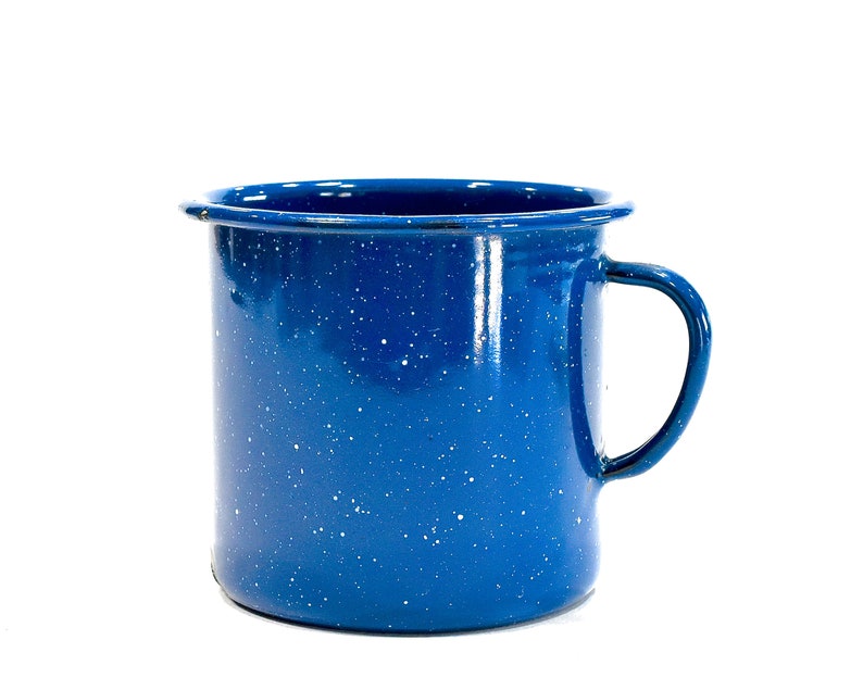 VINTAGE: 1970's Mexican Blue Enamel Mug Graniteware Enamelware Large Cup Cottage SKU 26-D-00017839 image 1