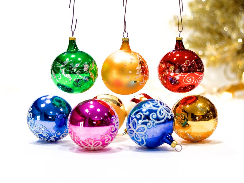 9 Small Mercury Glass Ornaments SKU 30-401-00012651 VINTAGE Feather Tree Ornaments
