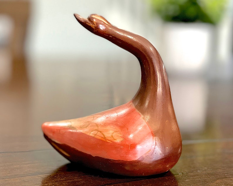 VINTAGE: Authentic Chulucanas, PERU Handmade Clay Swan Pottery Signed Pottery Native Peru Artisan Gabino Moncada SKU 32-B-00035204 image 1