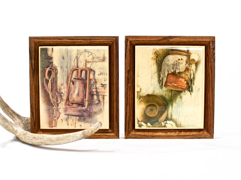 VINTAGE: 1979 Wood Framed Southwest Ceramic Tiles Gene Franks Prints Wall Decor SKU 00010671 image 1