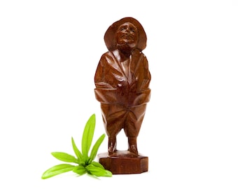 Vintage Hand Carved Wood Figurine: Folk Art Decor