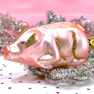 VINTAGE: Germany Pink Pig Glass Ornament - Mercury Ornament - Blown Figural Glass Ornament - Holidays, Christmas, Xmas