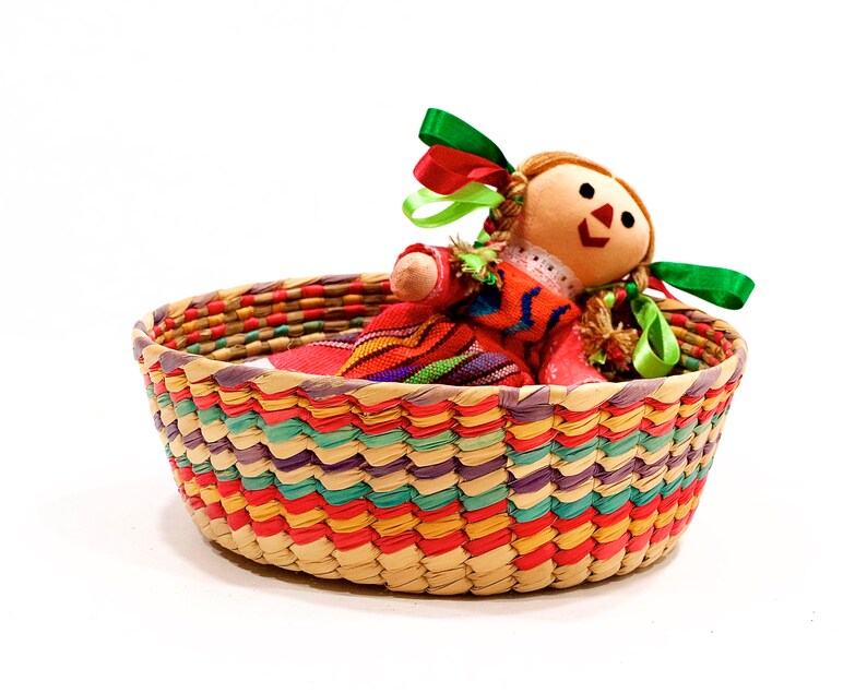 VINTAGE: Oval Rattan Basket Bowl Green, Red, Purple Coil Basket SKU 22-E-00030222 image 1